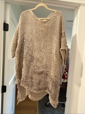 Amano by Lorena Lang Oversized Open weave tan Sweater tunic (bw)